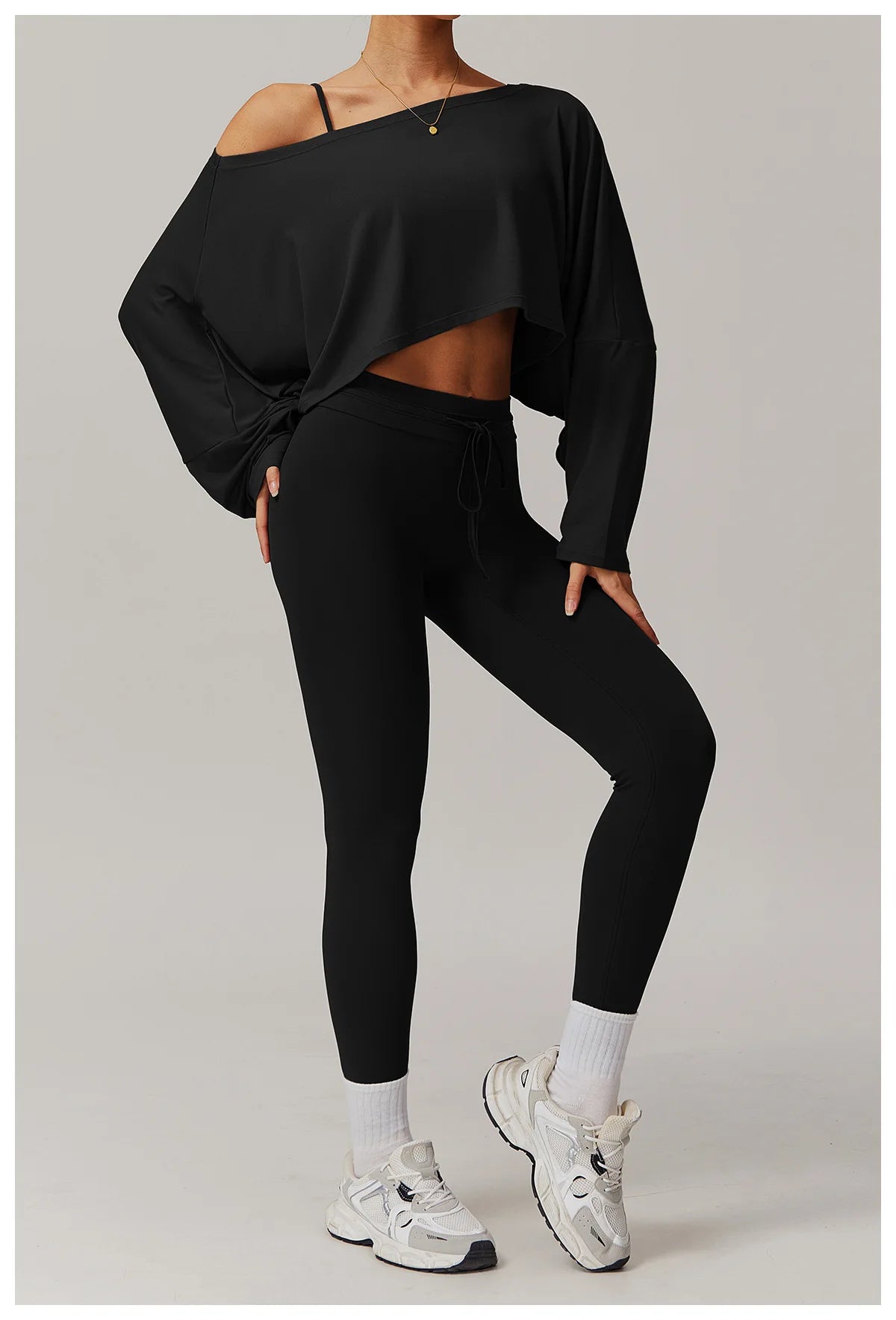 Long Sleeve off Shoulder Bat Sleeve Gym Yoga top