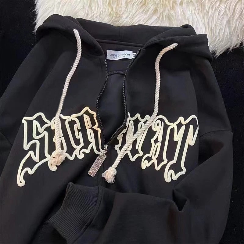 Women Vintage Zip Up Hoodies