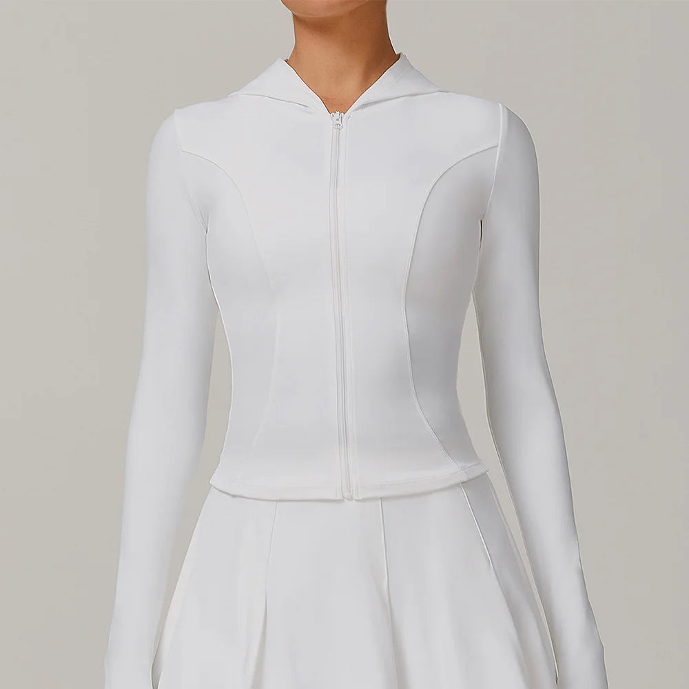 Zipper Long Sleeve Sports Jacket Swan White