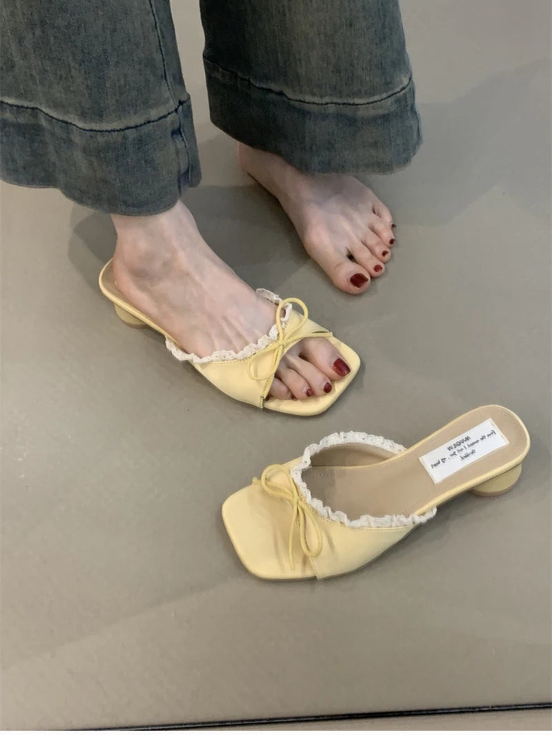 Butterfly-knot pastel colours Low Heel Sandals