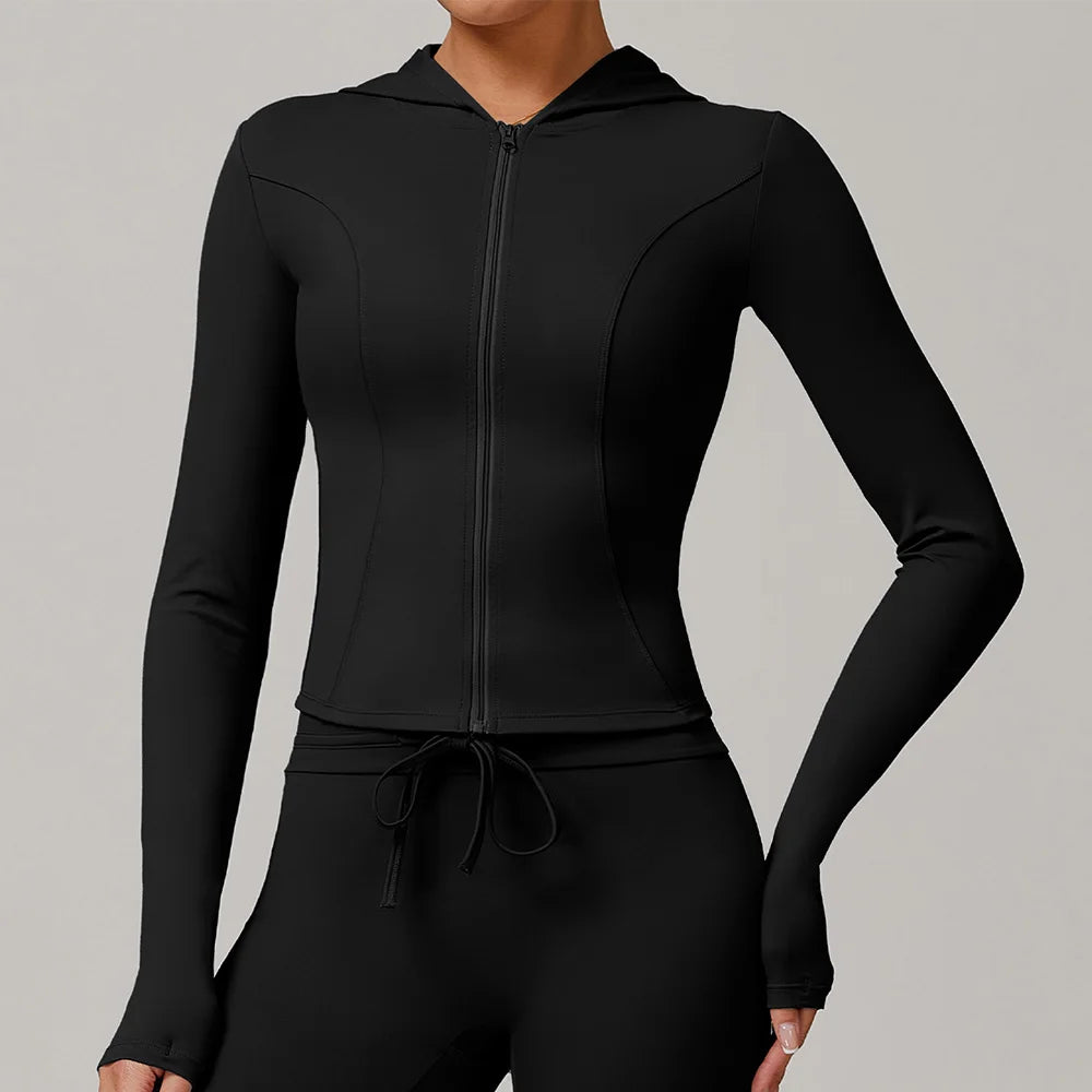 Zipper Long Sleeve Sports Jacket Advanced Black