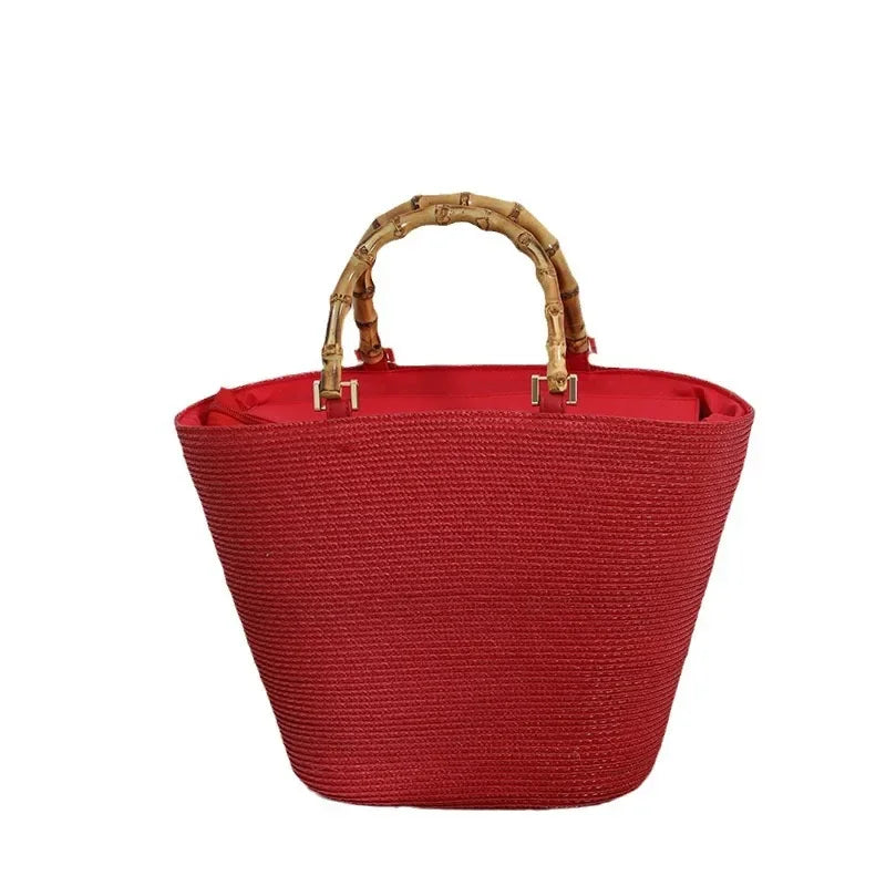 Large Capacity French Style Straw Woven Tote Bag