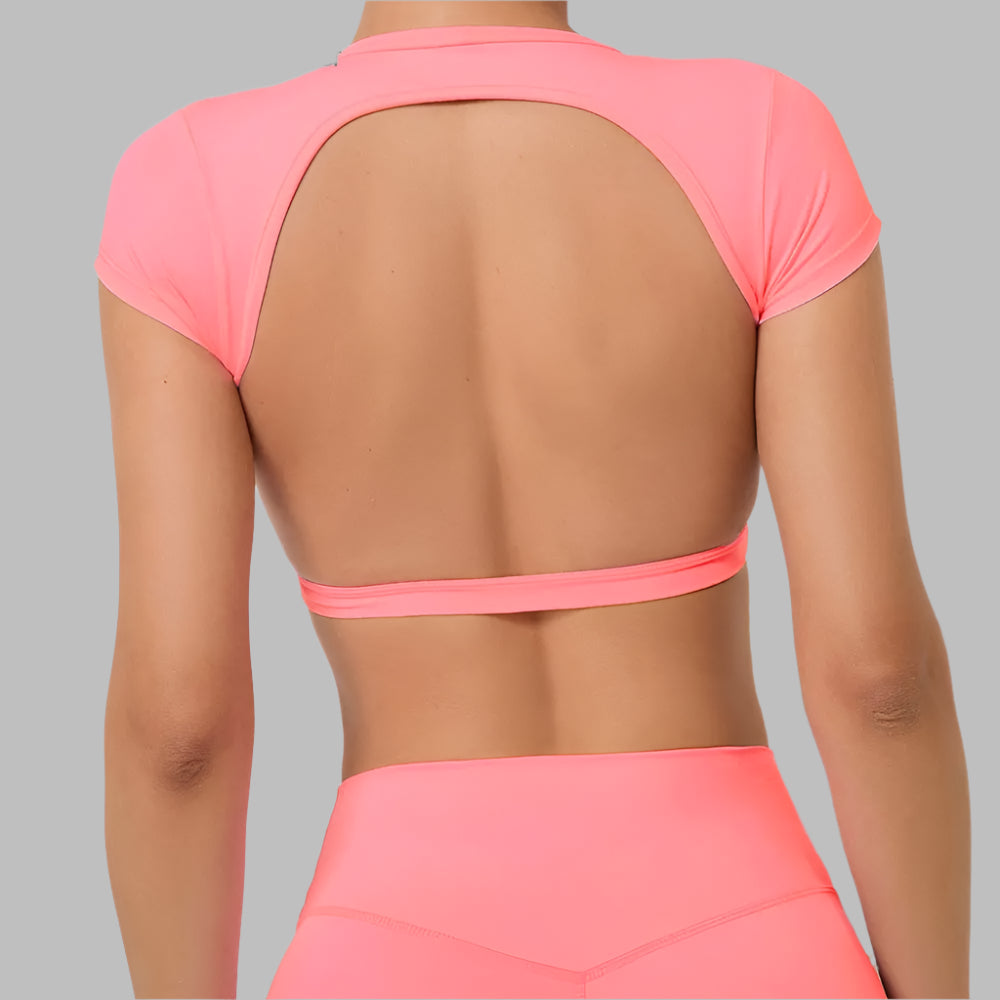 Round Neck Short Sleeve Backless Gym Top