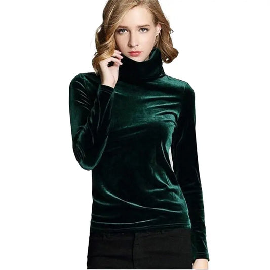 Women' Casual Turtle neck velvet top