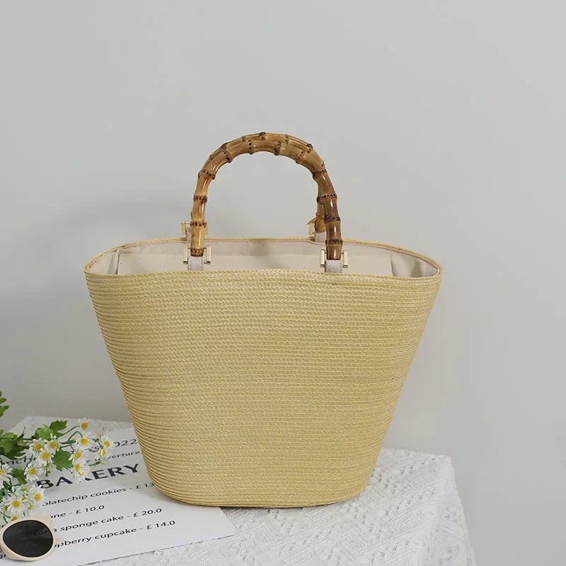 Large Capacity French Style Straw Woven Tote Bag
