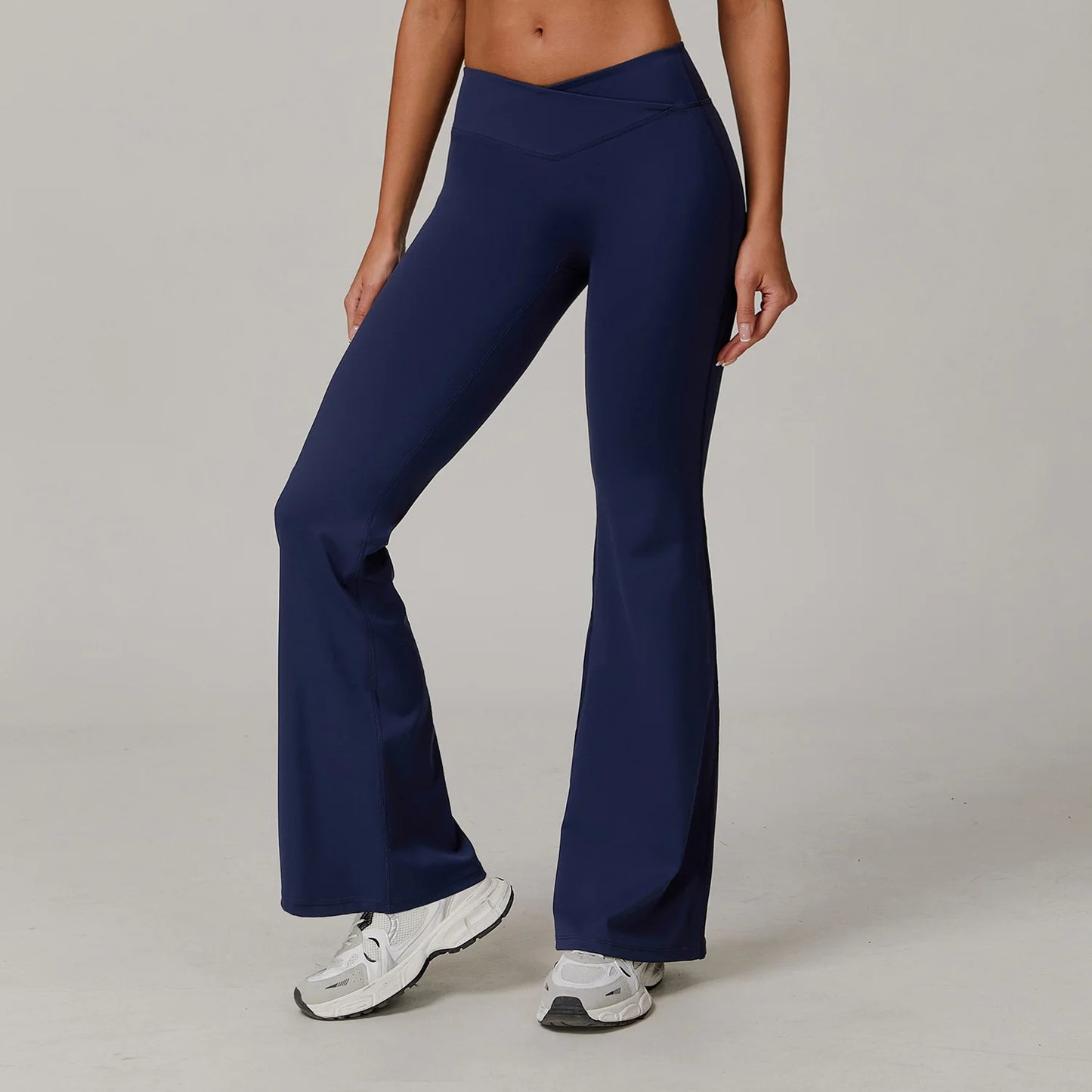Bell Bottomed High Waist Wide Leg Gym Leggings Navy Blue