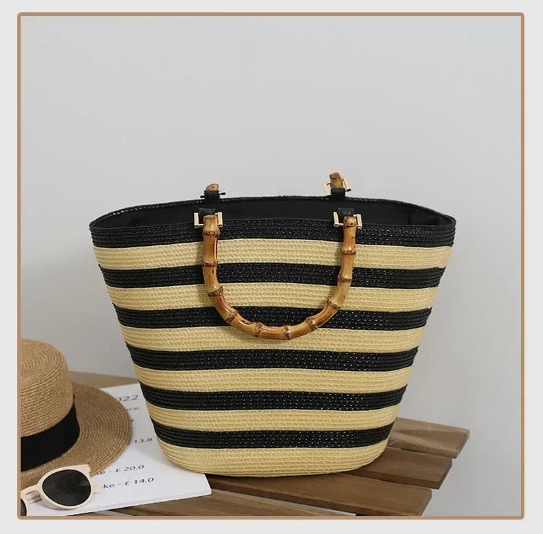 Large Capacity French Style Straw Woven Tote Bag