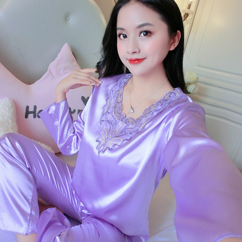 New Plus Size Satin Pajamas Set