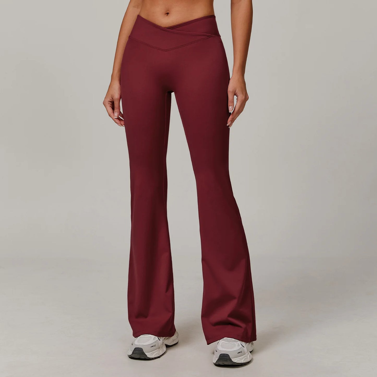 Bell Bottomed High Waist Wide Leg Gym Leggings cherry red