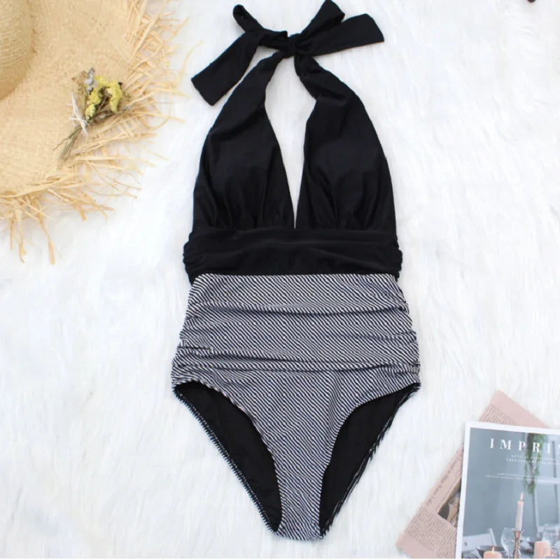 Plunge halter neck One Piece Swimsuit