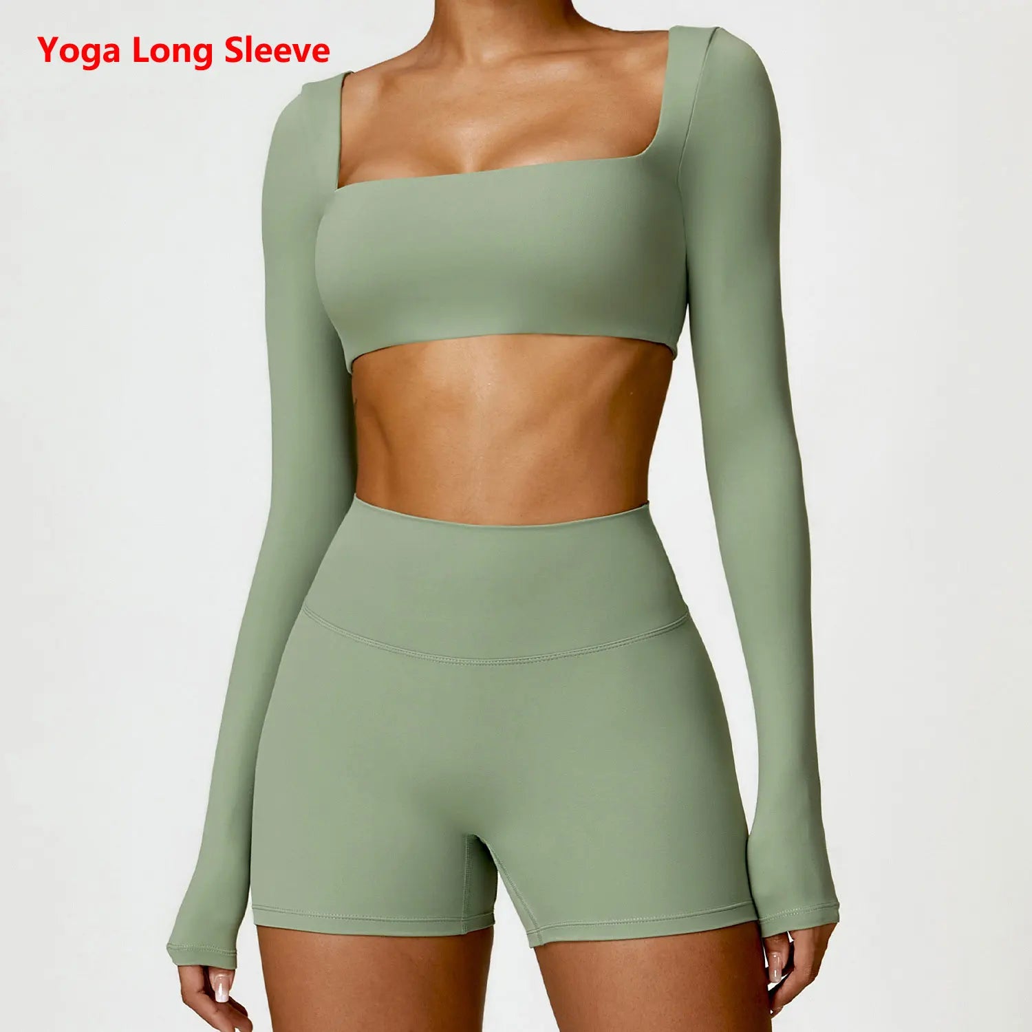 Long sleeved Fitness Gym Workout Top Basil green