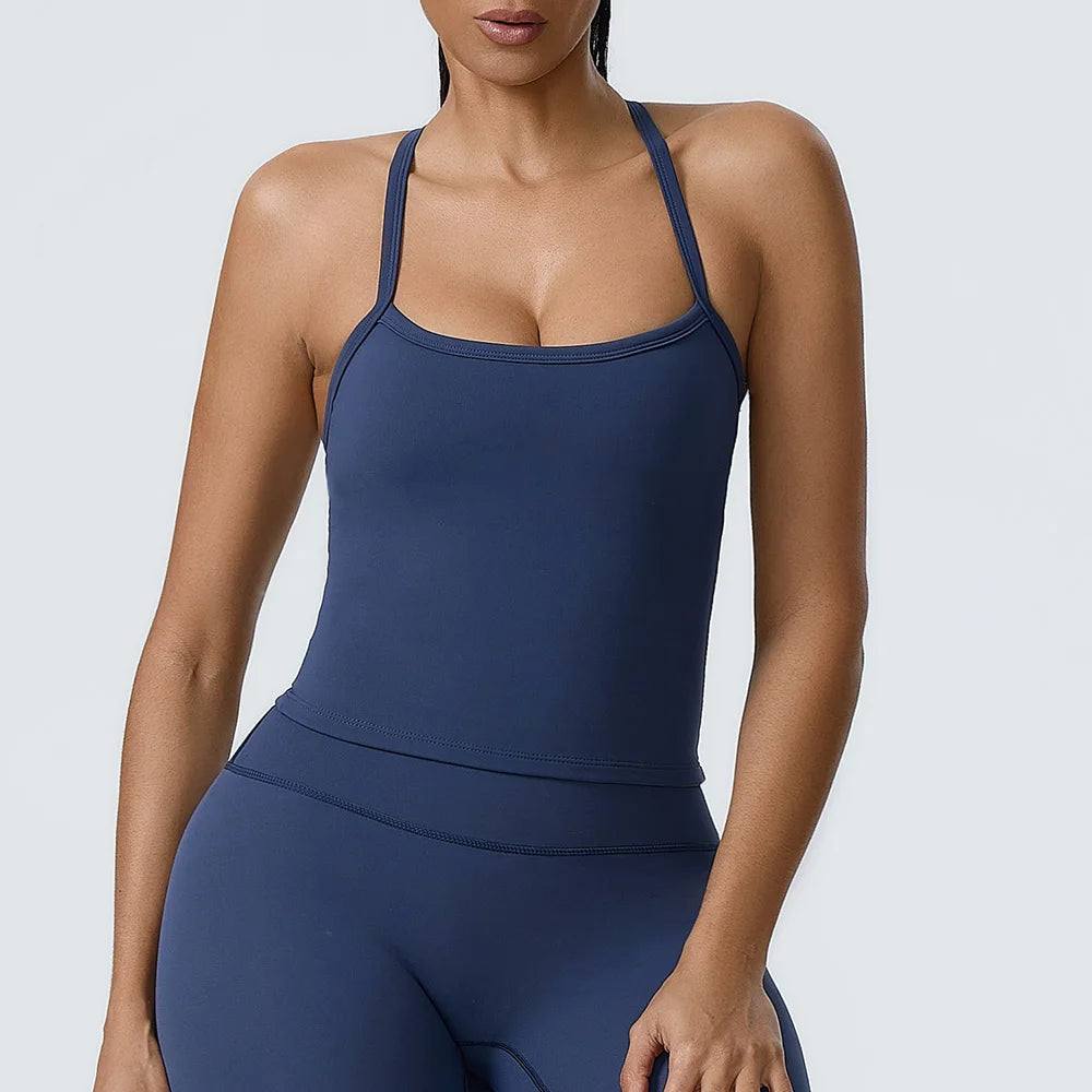 Breathable Shock Proof Gym Workout Fitness Top Badge Blue