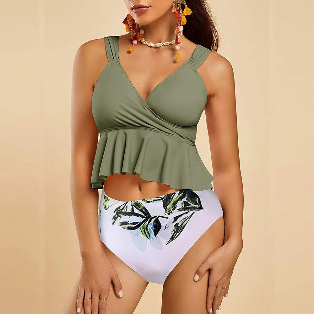 Women Leaf Print Swimwear