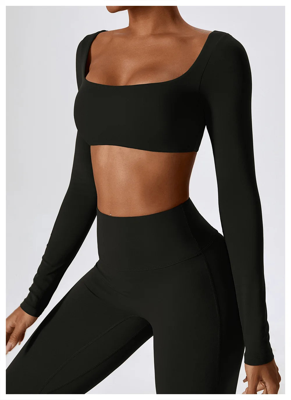 Long Sleeve square neck Workout Gym Top