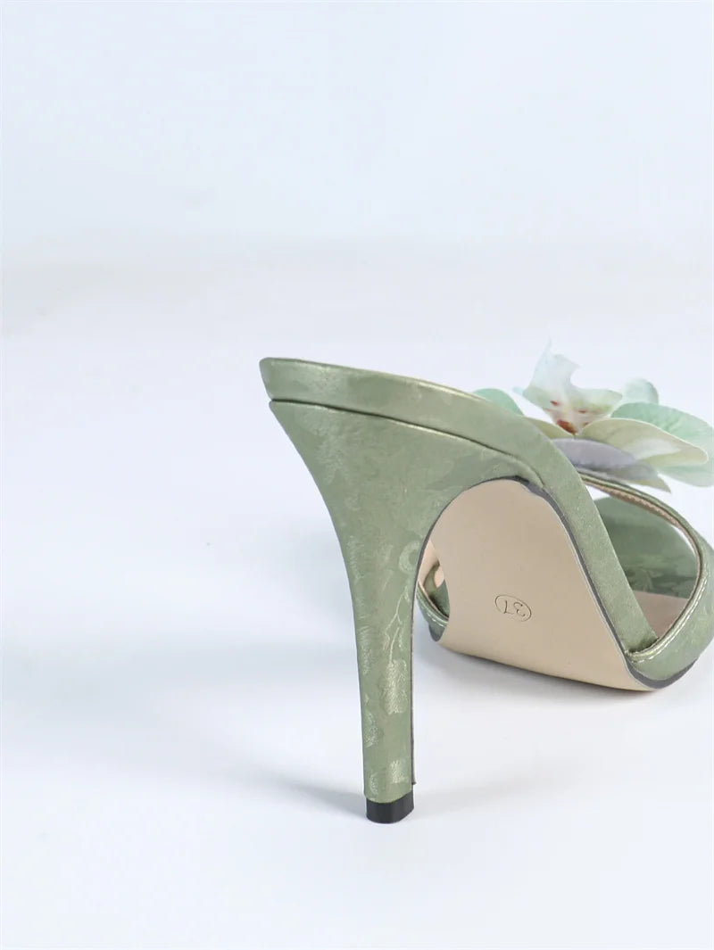 Green Orchid Pointed Open Toe Thin High Heel Sandals