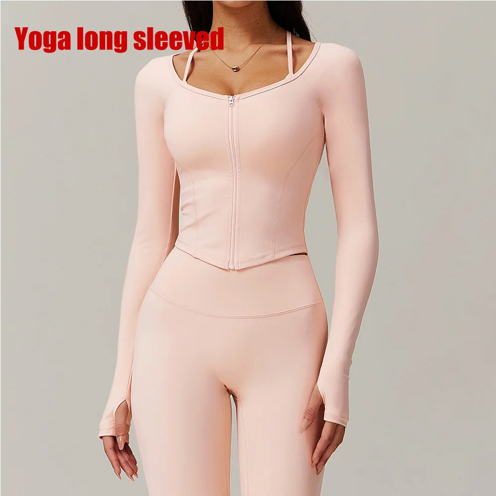Long Sleeve Gym Workout Running Gym top Peach powder