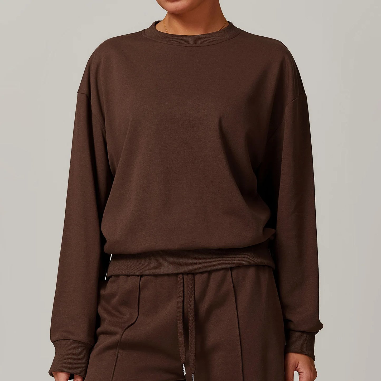 Round Neck Casual Women's sweatshirt coffee