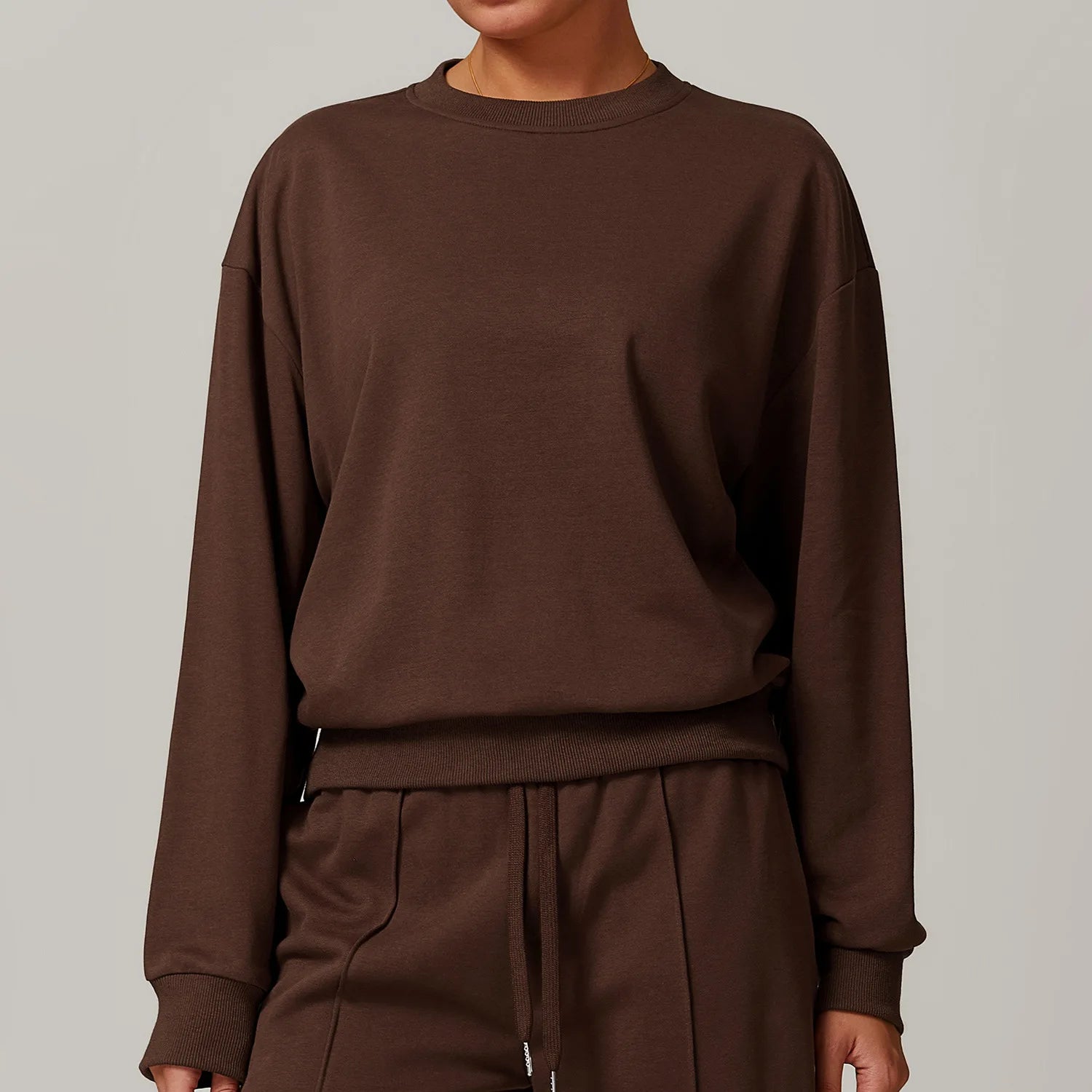 Round Neck Casual Women's sweatshirt coffee