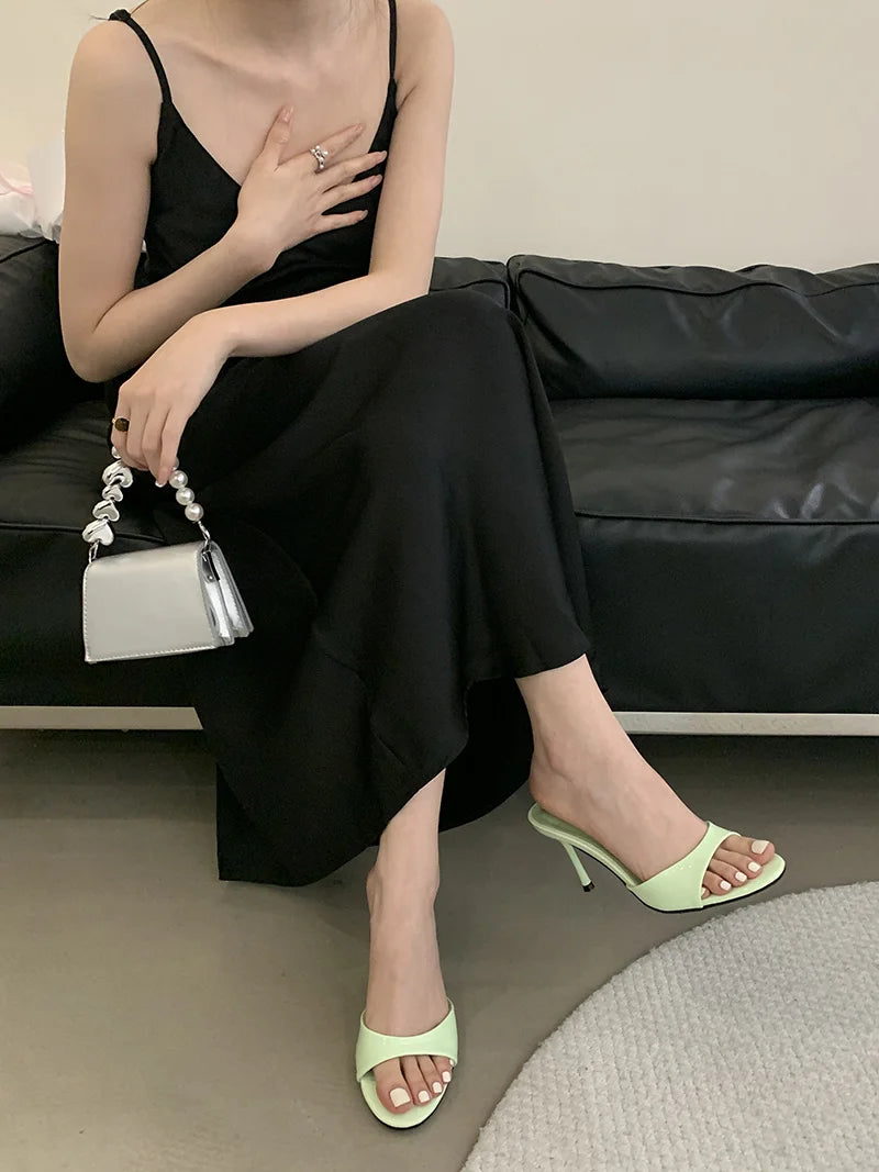 One band Patent Leather Mules High Heel Sandals