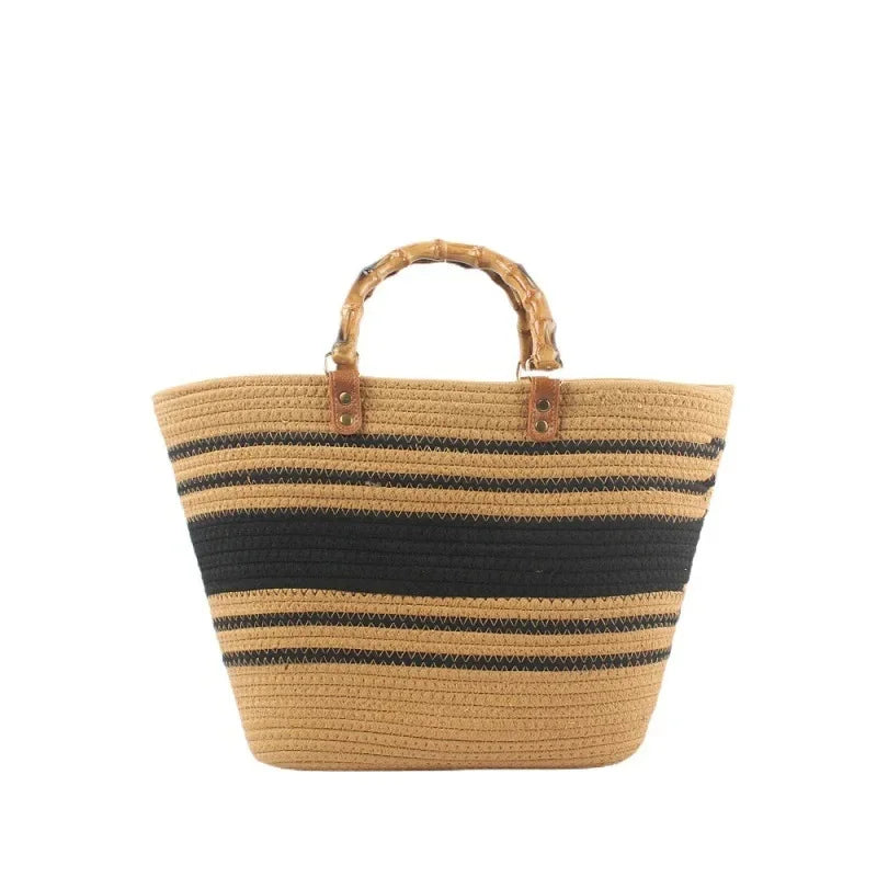 Cotton Rope Woven beach holiday Handbag Khaki + Black