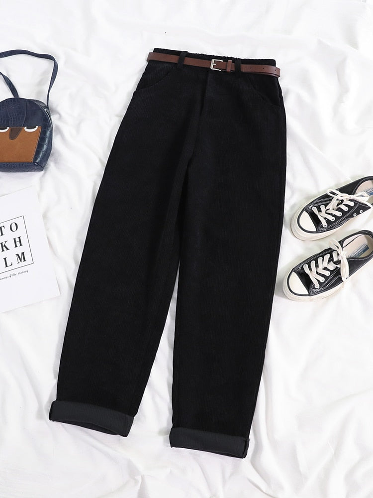 Women Spring Corduroy Pants Black