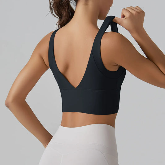 Absorb Sweat Shockproof V shape back Padded Workout crop Top