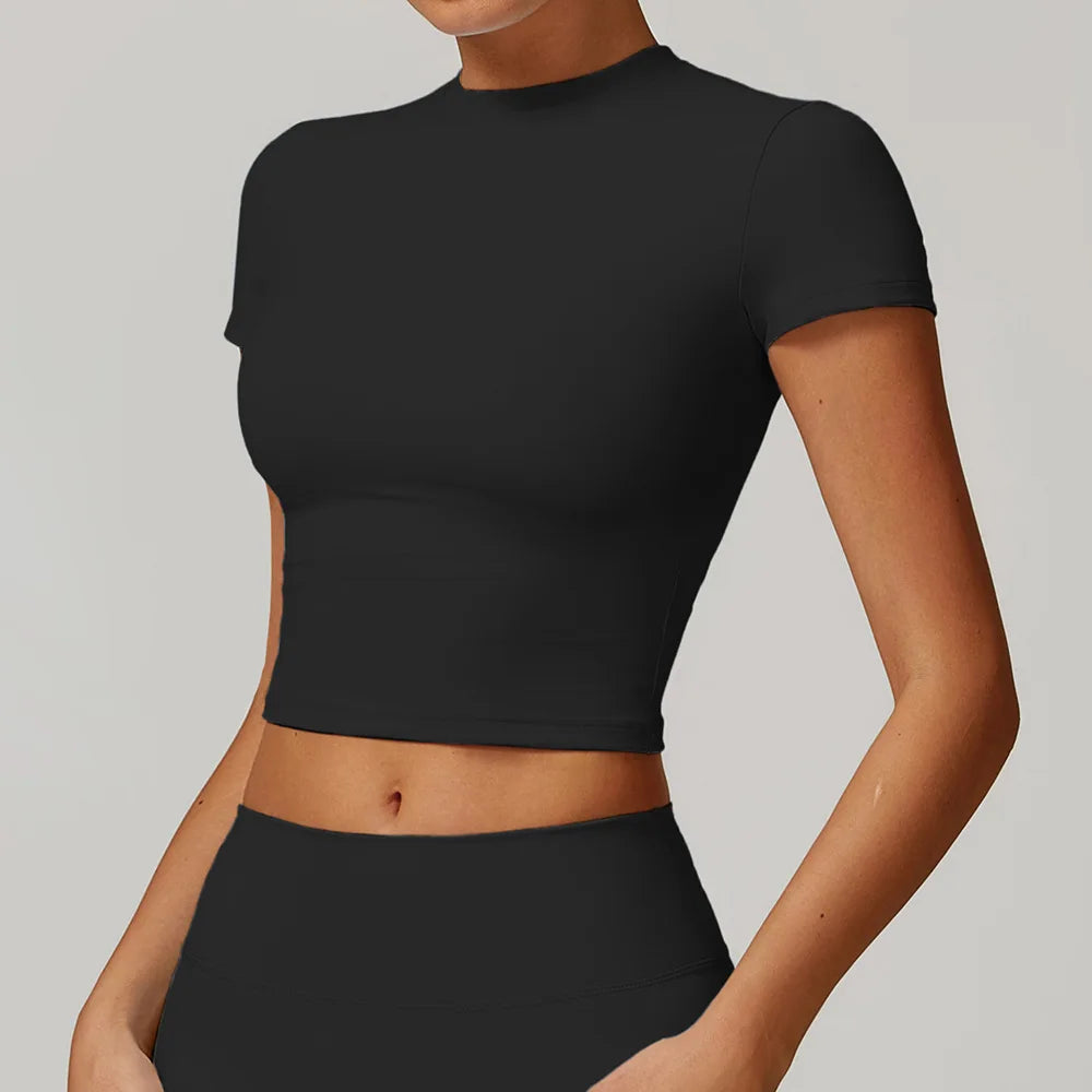 Short Sleeve round neck Yoga Gym Top Advanced Black