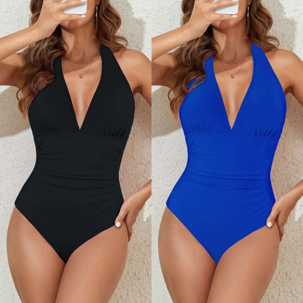 Plunge halter Neck One Piece Swimsuit