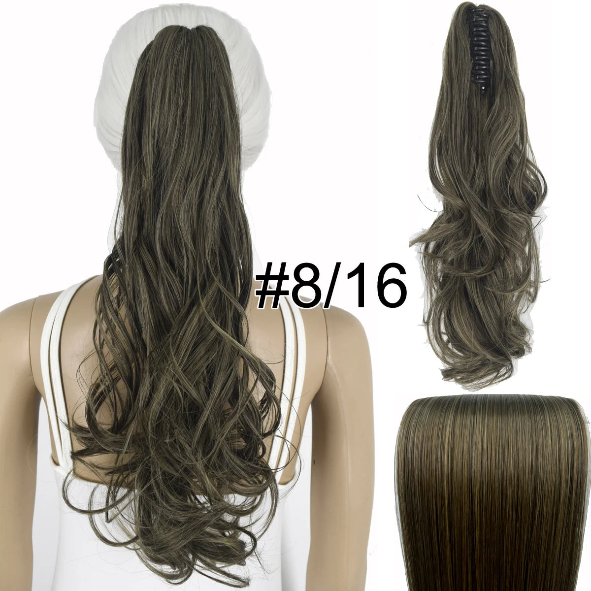 Synthetic Hair Heat Resistant 140gr Wavy Claw Clip in Ponytail hair extensions 8-16 Wavy 18inches