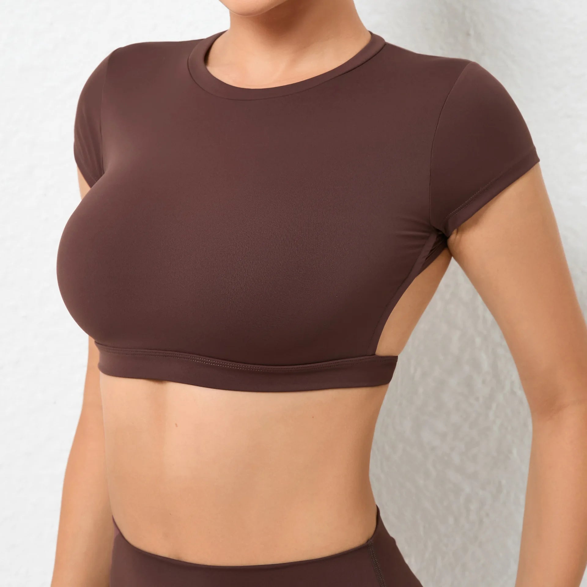 Round Neck Short Sleeve Backless Gym Top