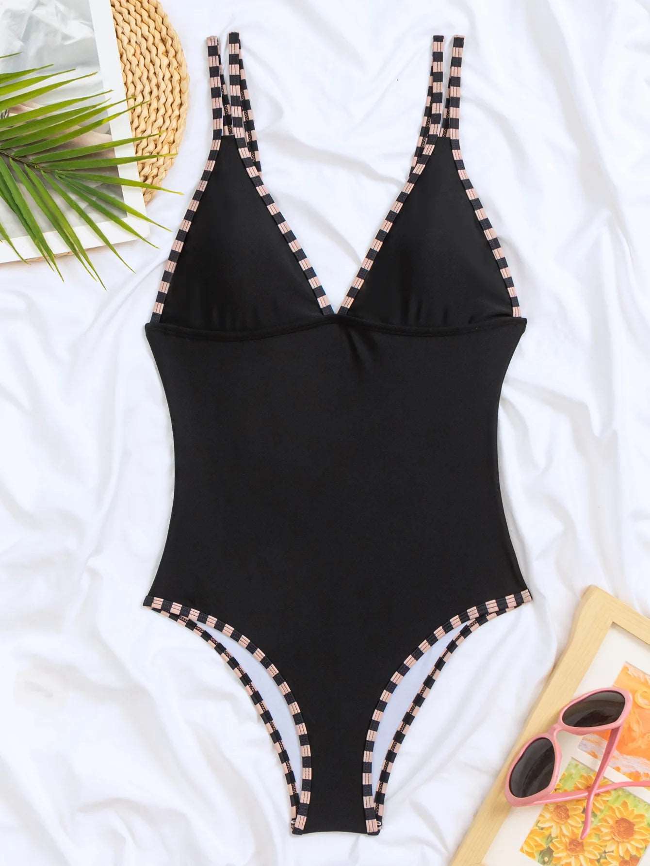 Plunge Neck One Piece Swimsuit