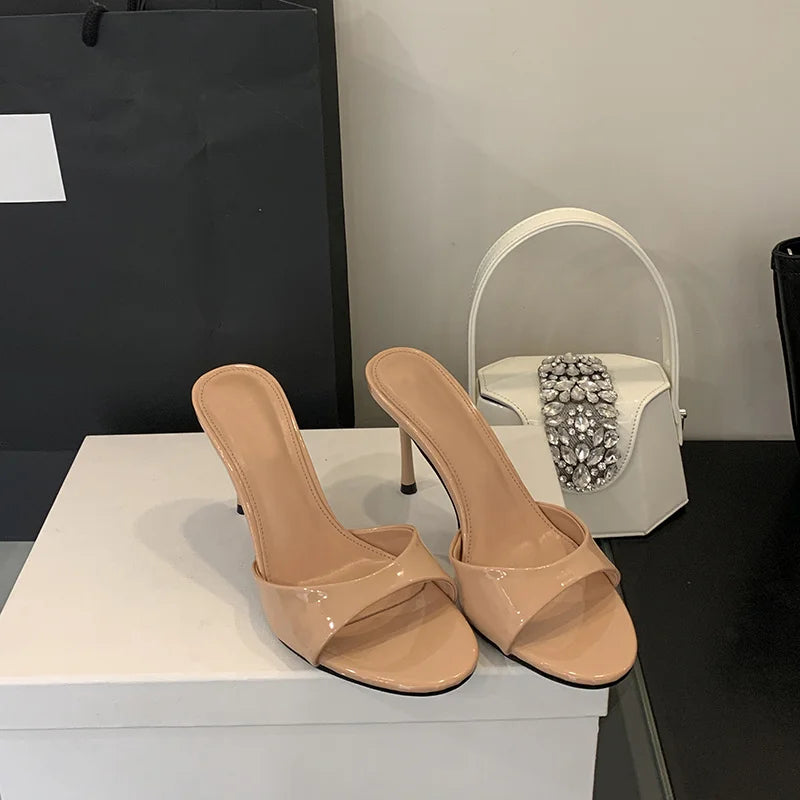 One band Patent Leather Mules High Heel Sandals