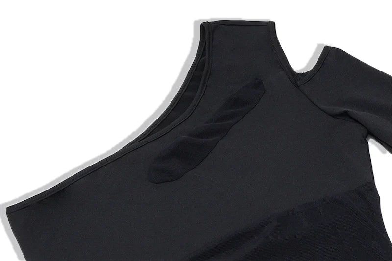See Through Mesh one Shoulder Long Sleeve Bodysuit