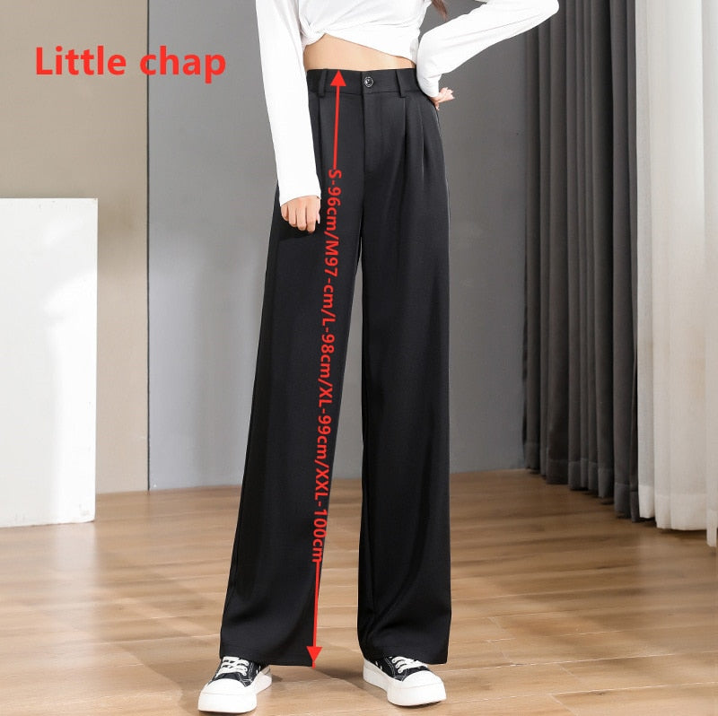 Women Chic Office Wear Straight Pants Little chap-black