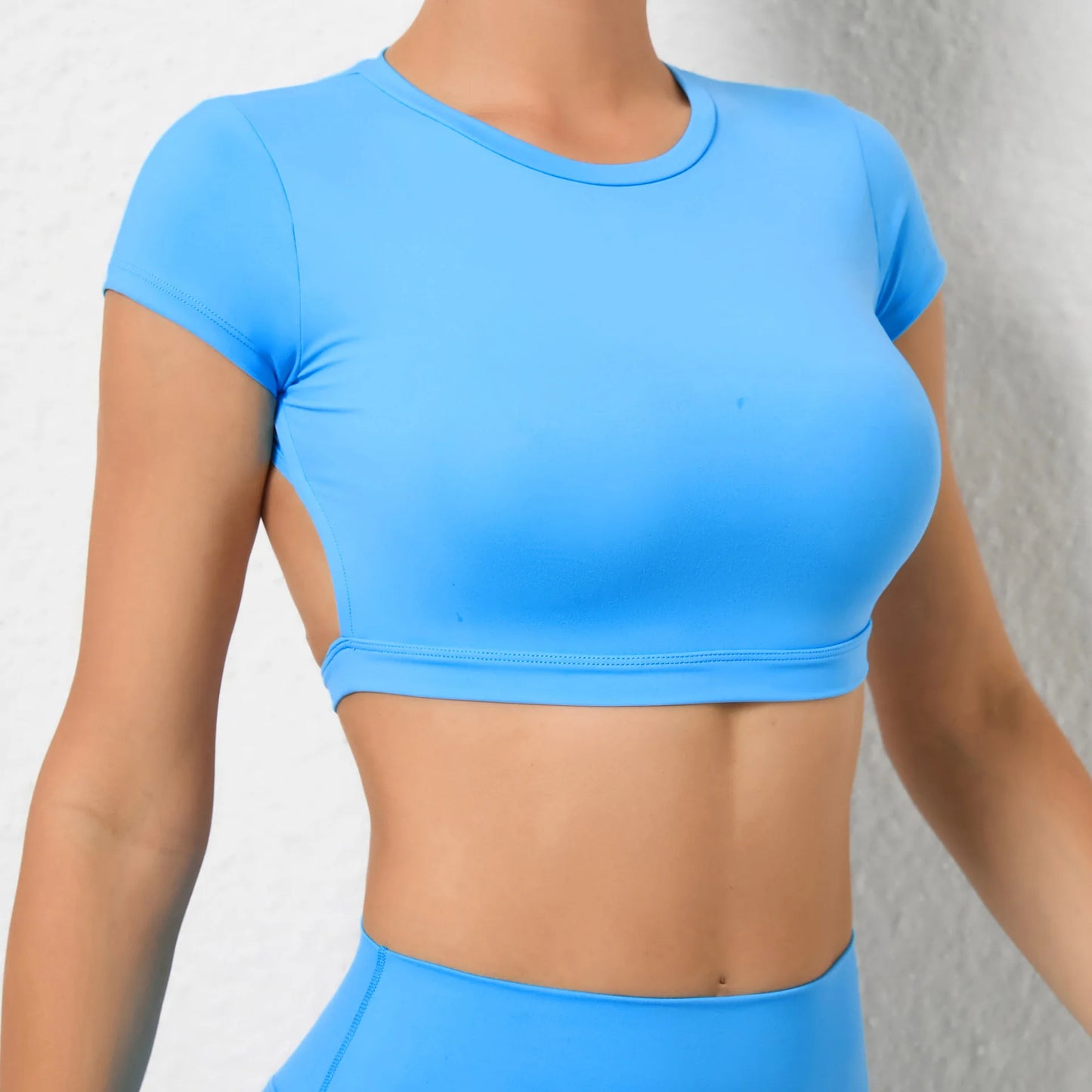 Round Neck Short Sleeve Backless Gym Top