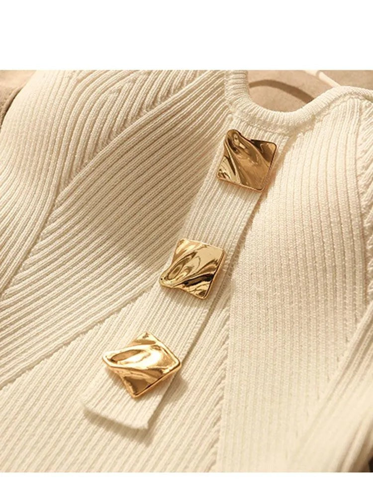 Women's gold buttons straps knitted Top