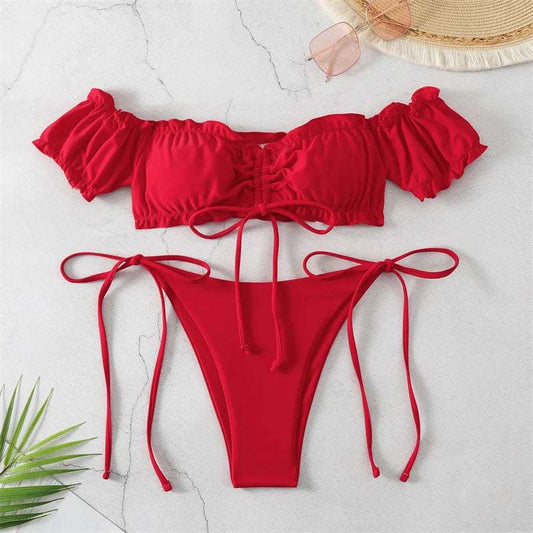 Off Shoulder red classic bikini set red
