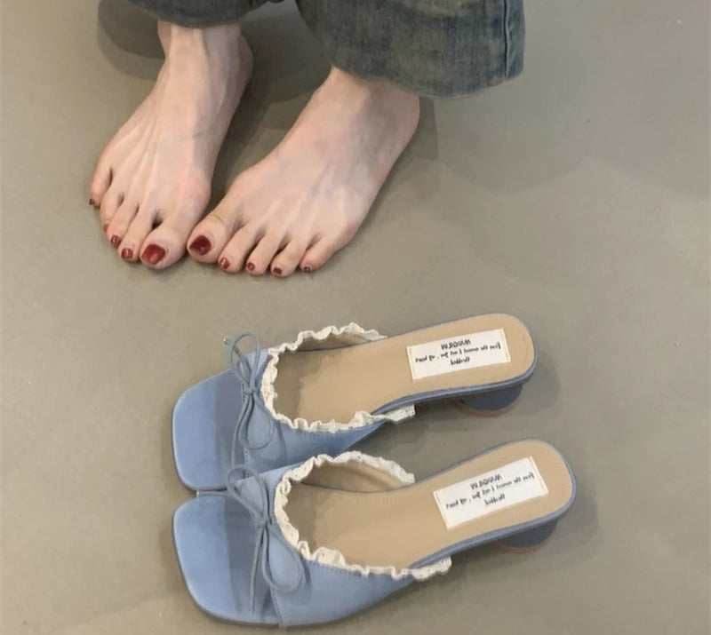 Butterfly-knot pastel colours Low Heel Sandals