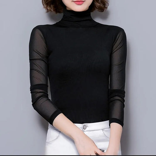 New long sleeve turtle neck mesh top