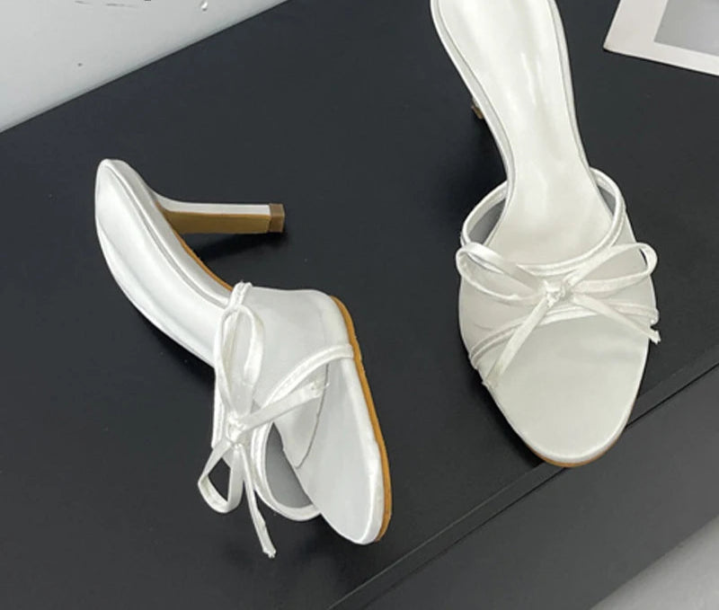 Butterfly Knot Mesh Open Toe Thin High Heel Sandals