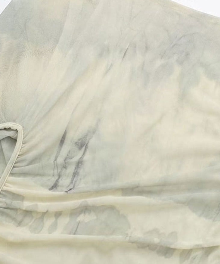 Women Fashion Printed Tulle Semi-sheer Midi Dress