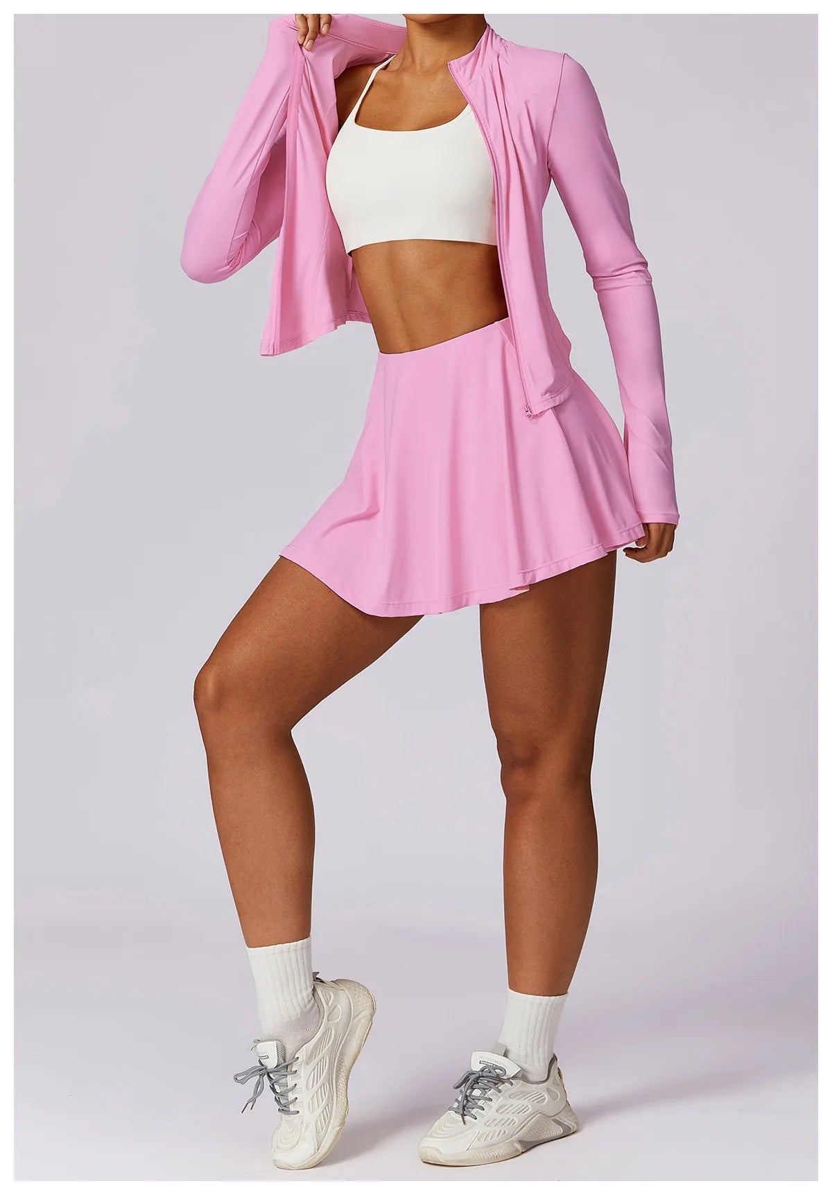 2 piece Yoga Fitness Sports Short Skirt Long Sleeved set