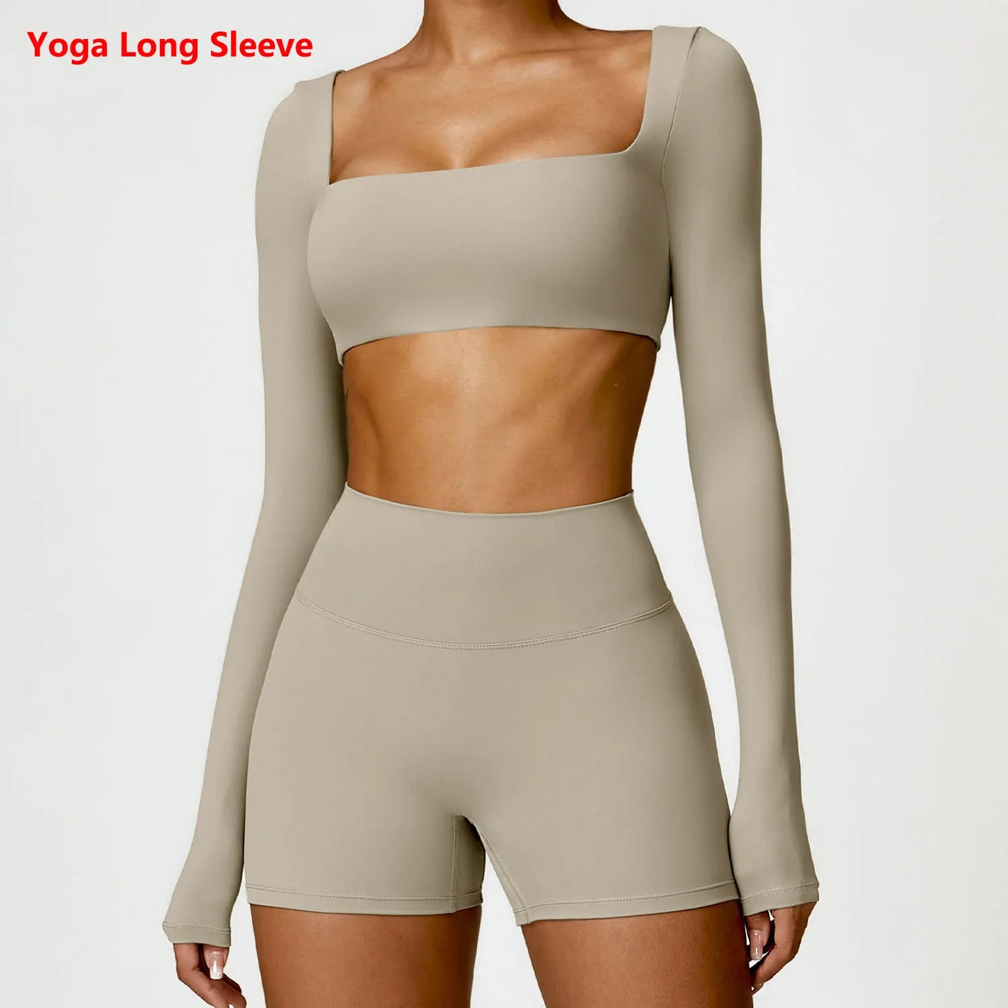 Long sleeved Fitness Gym Workout Top Camel palm