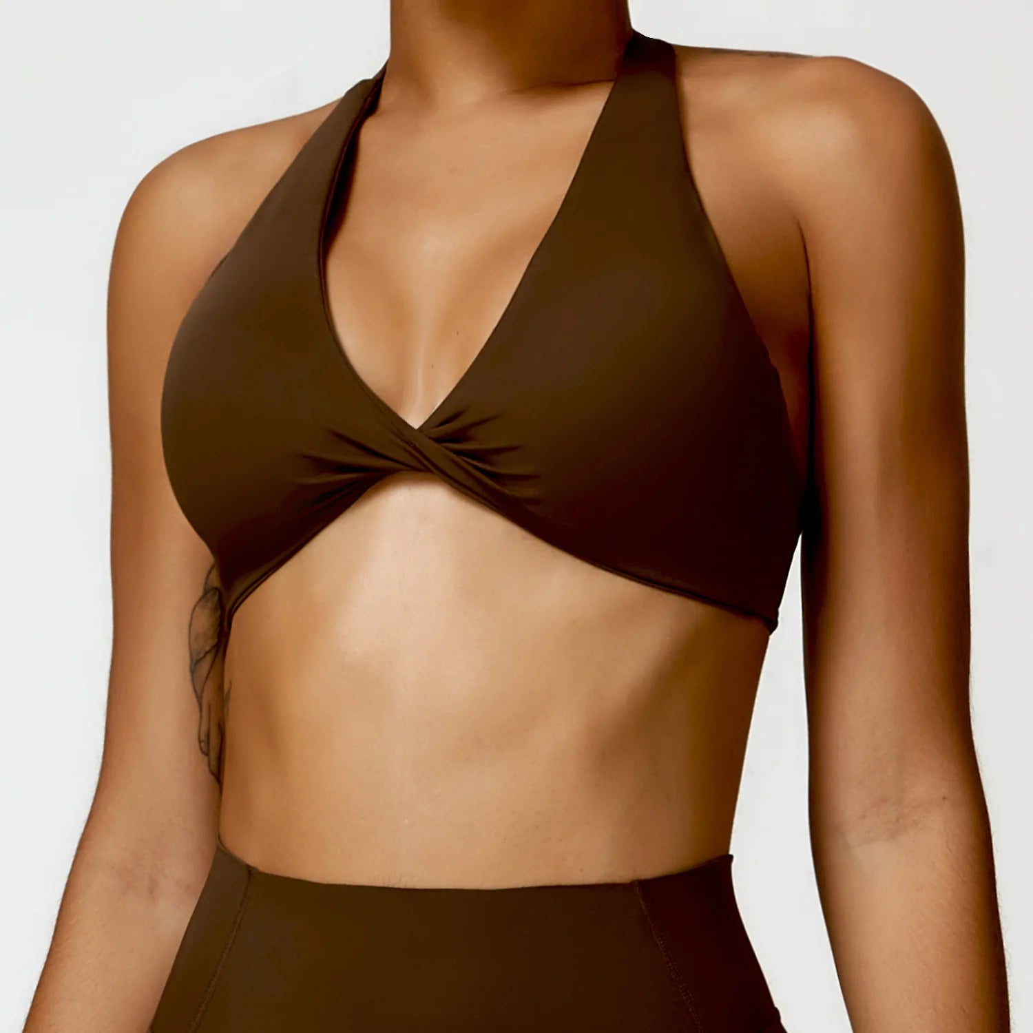Push Up Breathable Wrapped Yoga Sports Bra Birch tea Brown