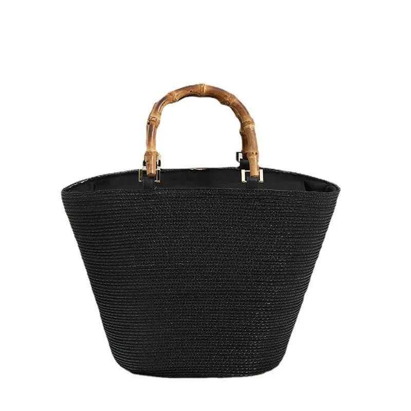 Large Capacity French Style Straw Woven Tote Bag