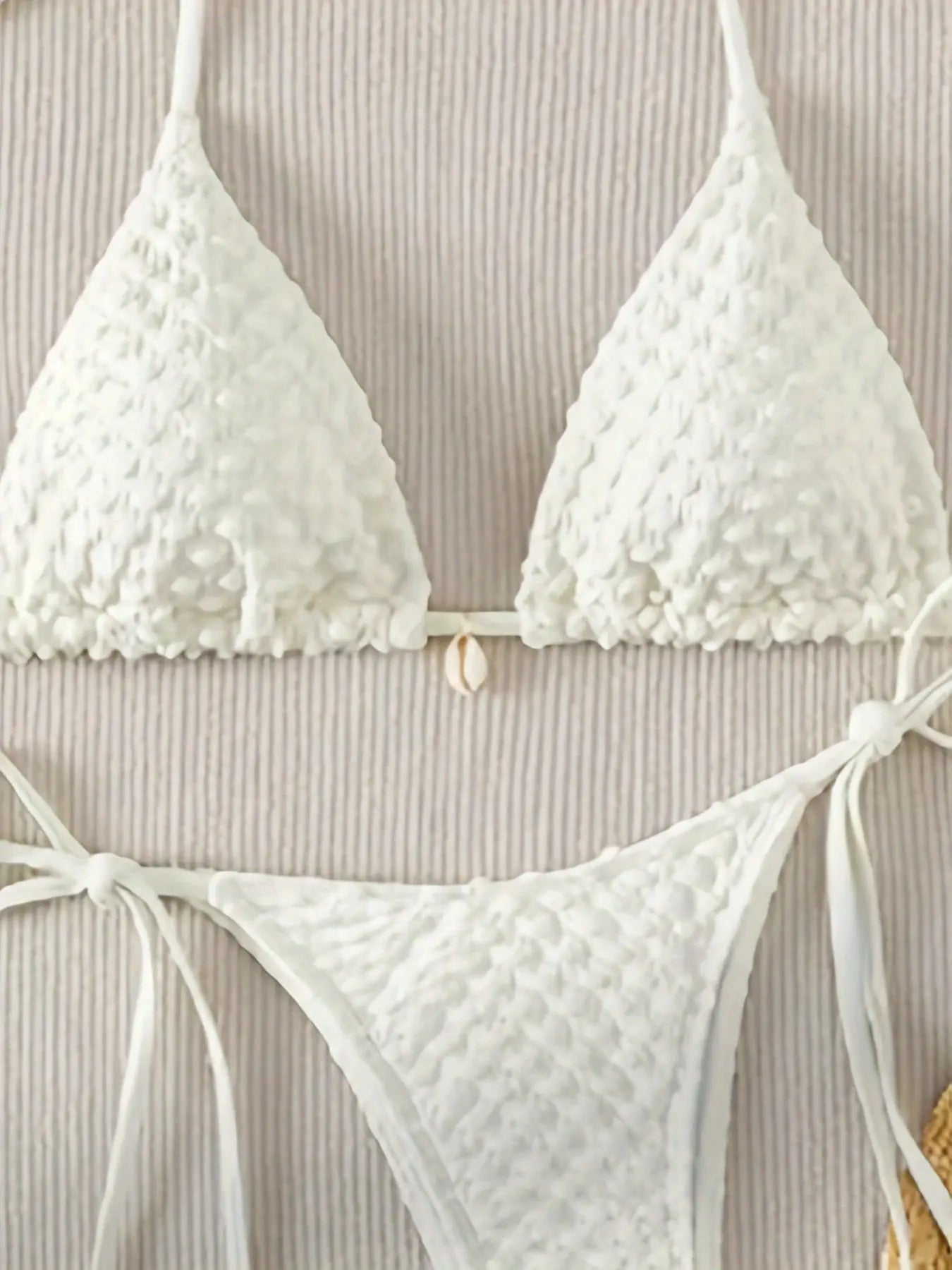 White Shell String Halter Triangle Bikini Set