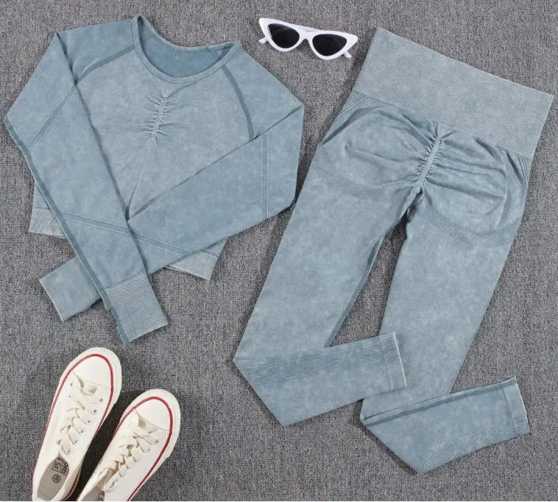 2 piece Gym Workout Yoga seamless high waist Set