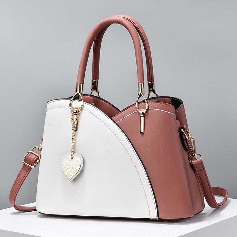 Women PU Leather Purse Block Handle Tote Bags