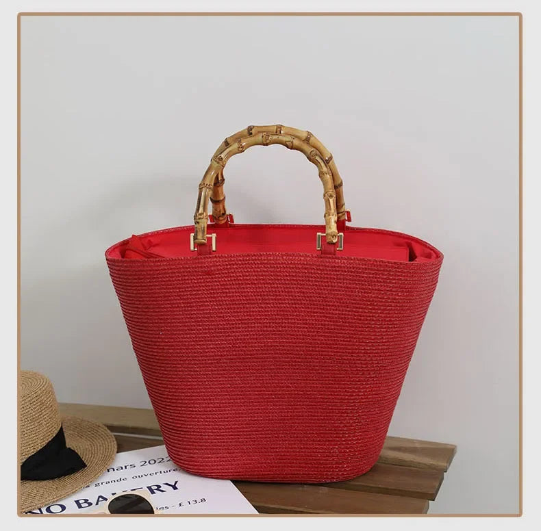 Large Capacity French Style Straw Woven Tote Bag