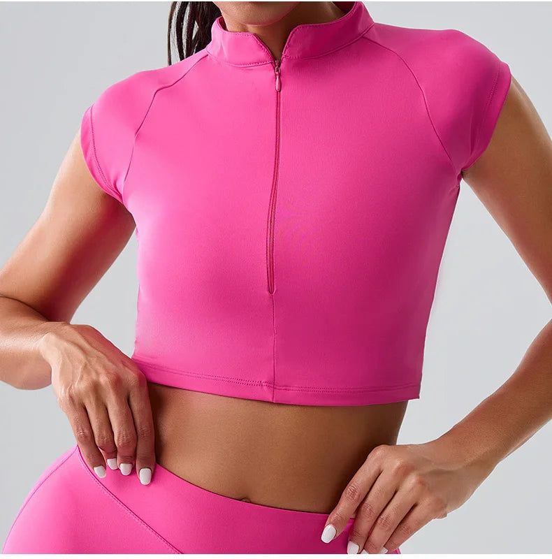 Zipper Short Sleeve Yoga gym Top